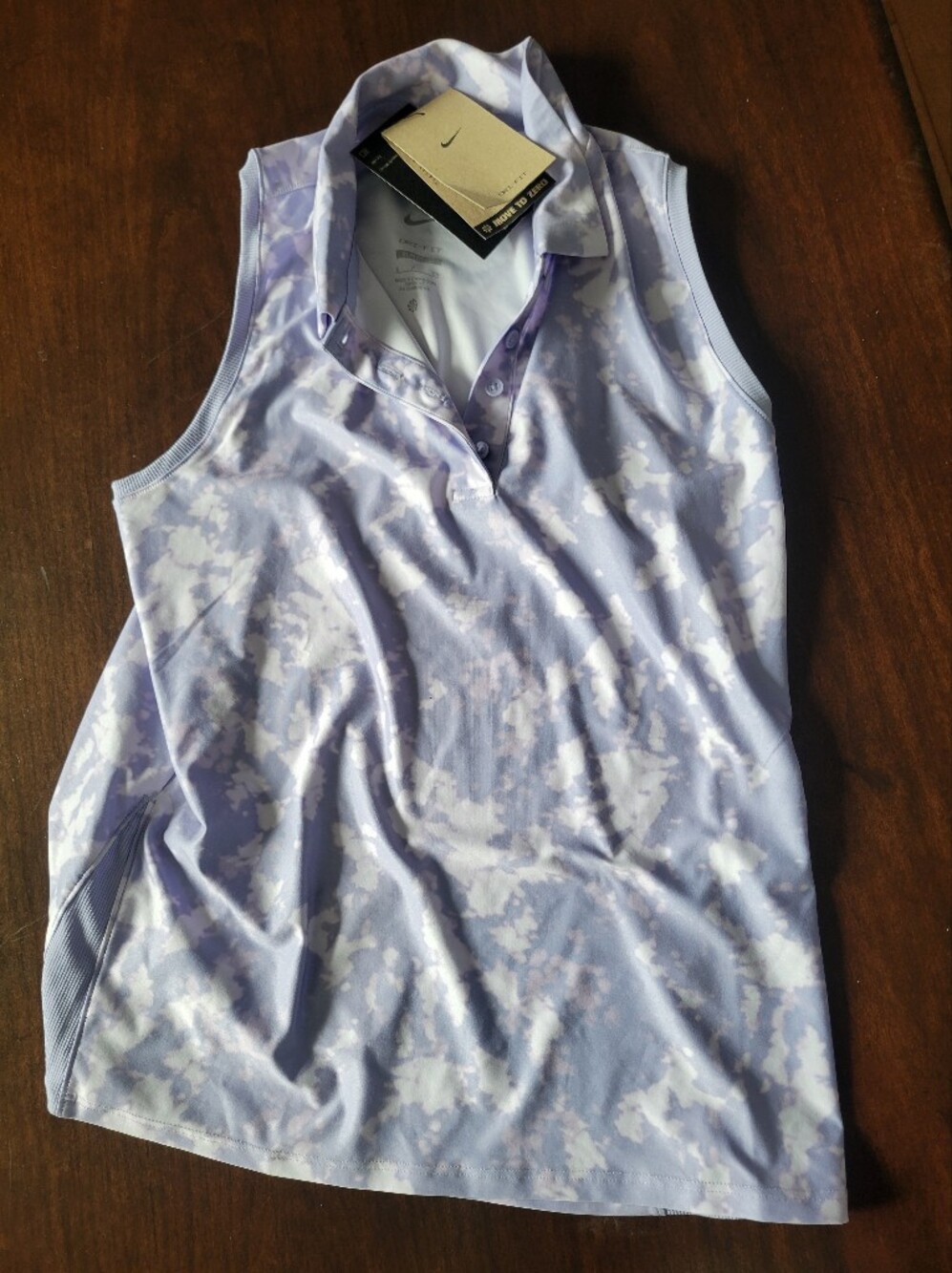 Nike Women’s Lavender Tie-Dye Sleeveless Polo Tank Golf Pickle Ball Dri Fit Sm